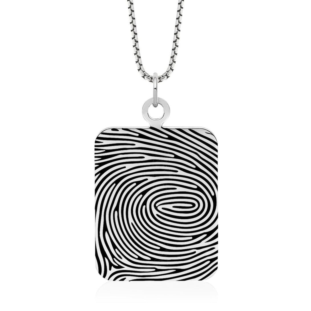 Sterling Silver Fingerprint Rectangle Pendant - Pendant > Fingerprint Necklace > Fingerprint Jewelry > Memorial Jewelry > Sterling Silver Fingerprint Necklace > Fingerprint Charm > Signature Jewelry > Photo Pendant > Real Photo Jewelry > - Aydins Jewelry - 2