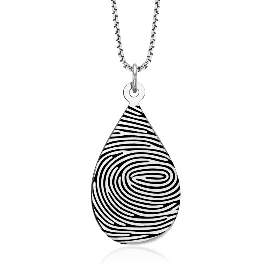 Sterling Silver Fingerprint Tear Drop Pendant - Pendant > Fingerprint Necklace > Fingerprint Jewelry > Memorial Jewelry > Sterling Silver Fingerprint Necklace > Fingerprint Charm > Signature Jewelry > Photo Pendant > Real Photo Jewelry > - Aydins Jewelry - 1