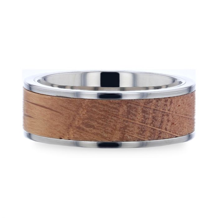 STILL | Silver Titanium Ring, Whiskey Barrel Wood Inlay, Flat - Rings - Aydins Jewelry - 3