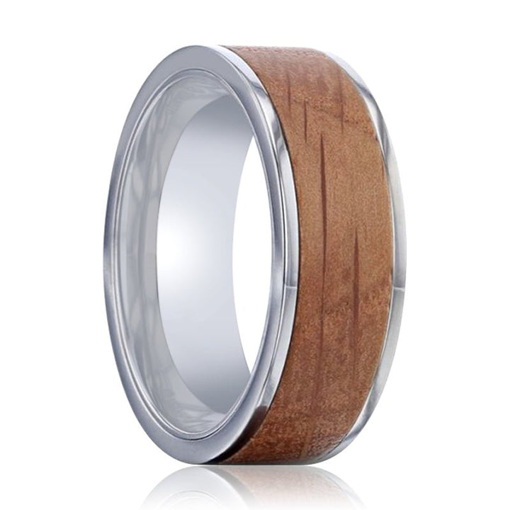 STILL | Silver Titanium Ring, Whiskey Barrel Wood Inlay, Flat - Rings - Aydins Jewelry - 1