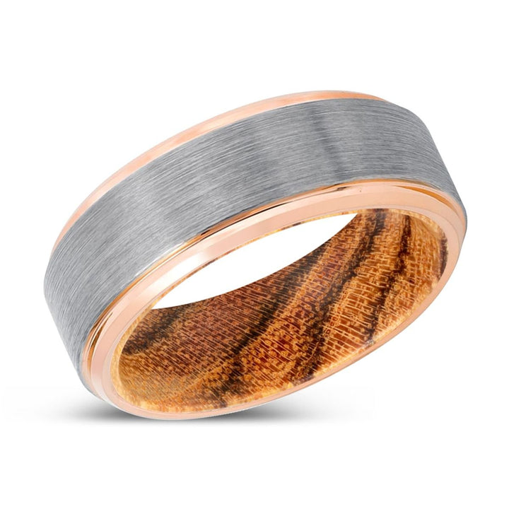 STINGER | Bocote Wood, Silver Tungsten Ring, Brushed, Rose Gold Stepped Edge - Rings - Aydins Jewelry - 2