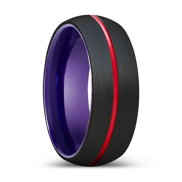 STORK | Purple Ring, Black Tungsten Ring, Red Groove, Domed - Rings - Aydins Jewelry
