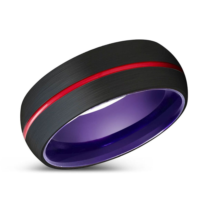 STORK | Purple Ring, Black Tungsten Ring, Red Groove, Domed - Rings - Aydins Jewelry - 2
