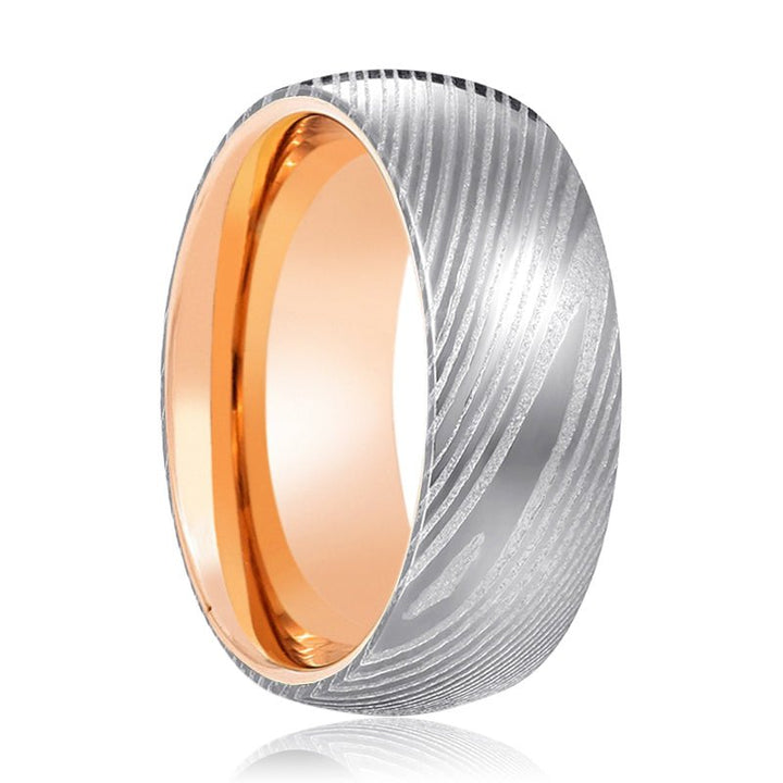 STORM | Rose Gold Ring, Silver Damascus Steel, Domed - Rings - Aydins Jewelry - 1