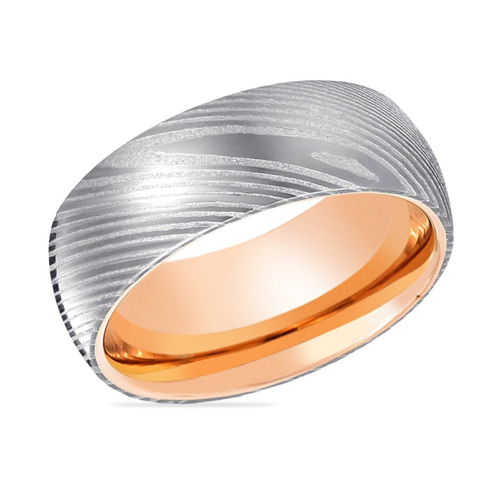 STORM | Rose Gold Ring, Silver Damascus Steel, Domed - Rings - Aydins Jewelry - 2