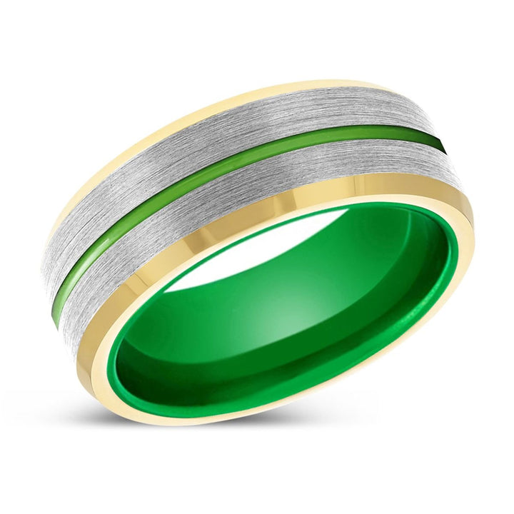 STORMLORD | Green Ring, Silver Tungsten Ring, Green Groove, Gold Beveled Edge - Rings - Aydins Jewelry - 2