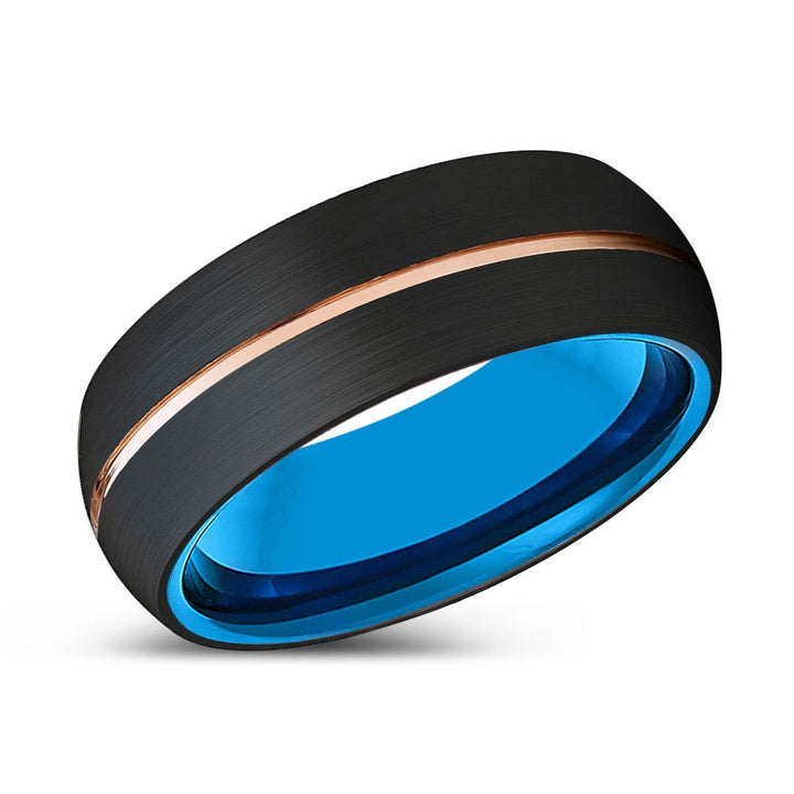STREAM | Blue Tungsten Ring, Black Tungsten Ring, Rose Gold Groove, Domed - Rings - Aydins Jewelry - 2