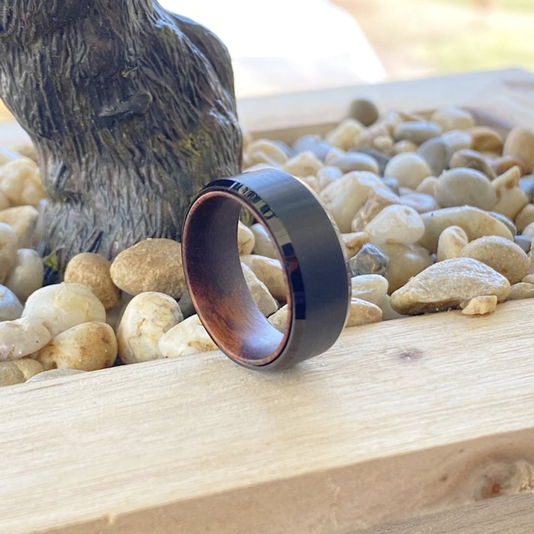 STRIKER | Snake Wood, Black Tungsten Ring, Brushed, Beveled - Rings - Aydins Jewelry - 6