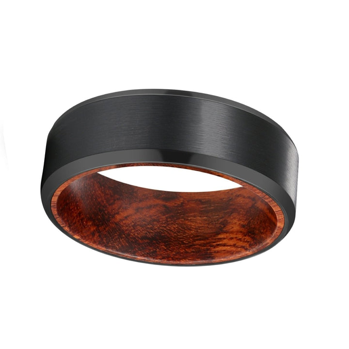 STRIKER | Snake Wood, Black Tungsten Ring, Brushed, Beveled - Rings - Aydins Jewelry - 2