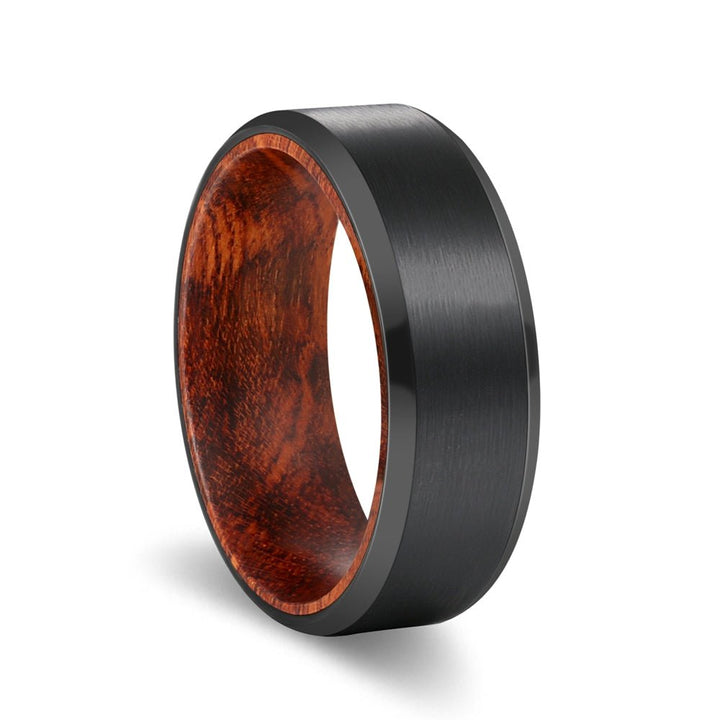 STRIKER | Snake Wood, Black Tungsten Ring, Brushed, Beveled - Rings - Aydins Jewelry - 1