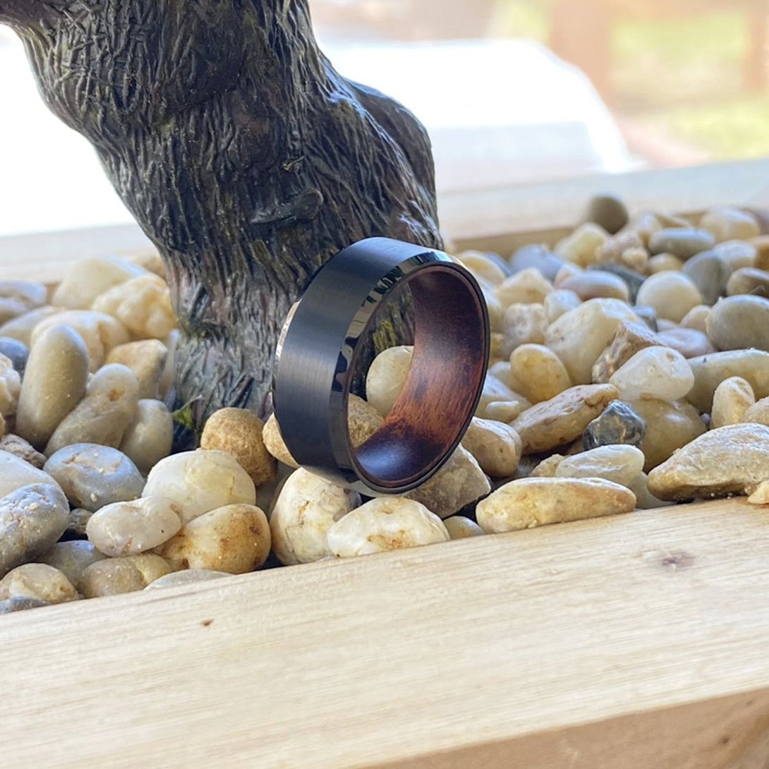 STRIKER | Snake Wood, Black Tungsten Ring, Brushed, Beveled - Rings - Aydins Jewelry - 5