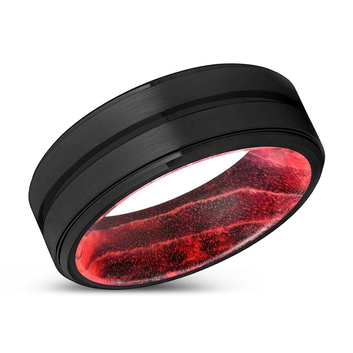 STUART | Black & Red Wood, Black Tungsten Ring, Grooved, Stepped Edge - Rings - Aydins Jewelry - 2