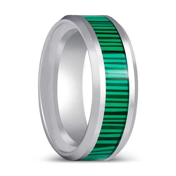SUITLAND | Silver Tungsten Ring Faux Malachite Inlay - Rings - Aydins Jewelry - 1
