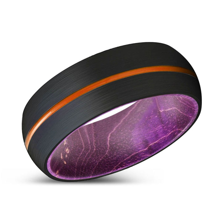 SUMPTUOUS | Purple Wood, Black Tungsten Ring, Orange Groove, Domed - Rings - Aydins Jewelry - 2