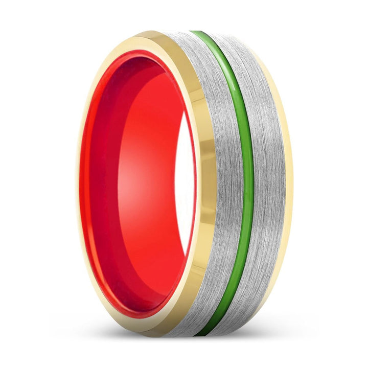 SUNLORD | Red Ring, Silver Tungsten Ring, Green Groove, Gold Beveled Edge - Rings - Aydins Jewelry - 1