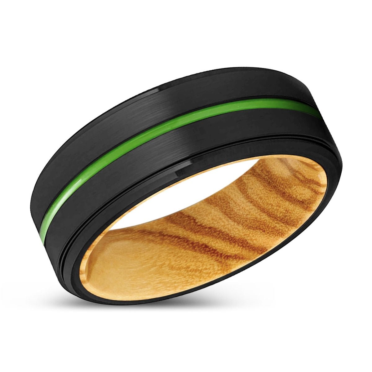 SUNNYVALE | Olive Wood, Black Tungsten Ring, Green Groove, Stepped Edge - Rings - Aydins Jewelry - 2