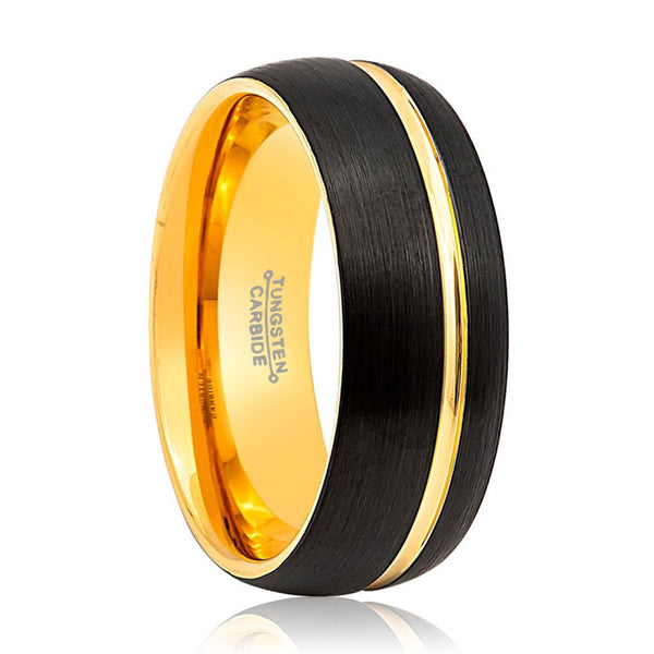 SUPERSONIC | Tungsten Ring Yellow Gold Groove - Rings - Aydins Jewelry - 1