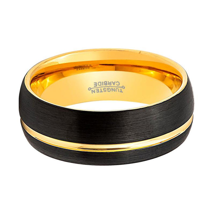 SUPERSONIC | Tungsten Ring Yellow Gold Groove - Rings - Aydins Jewelry - 3