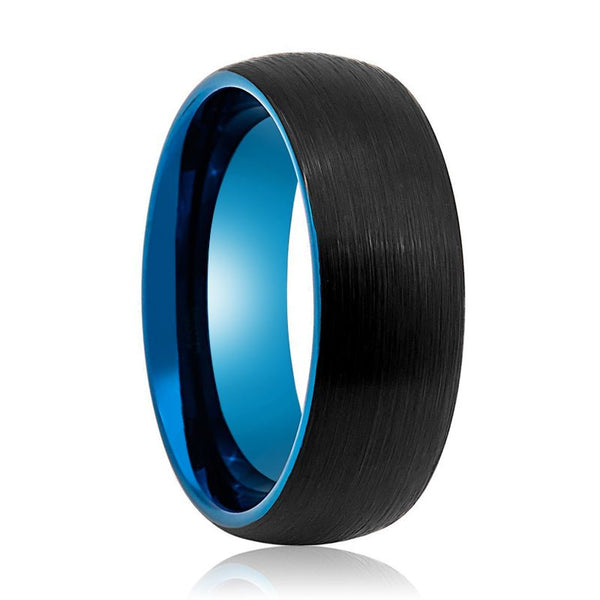 SUPRA | Blue Tungsten Ring, Black Tungsten Ring, Brushed, Domed - Rings - Aydins Jewelry - 1