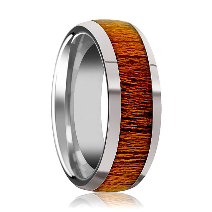 SWIETENIA | Silver Tungsten Ring, Mahogany Wood Inlay, Domed - Rings - Aydins Jewelry - 1
