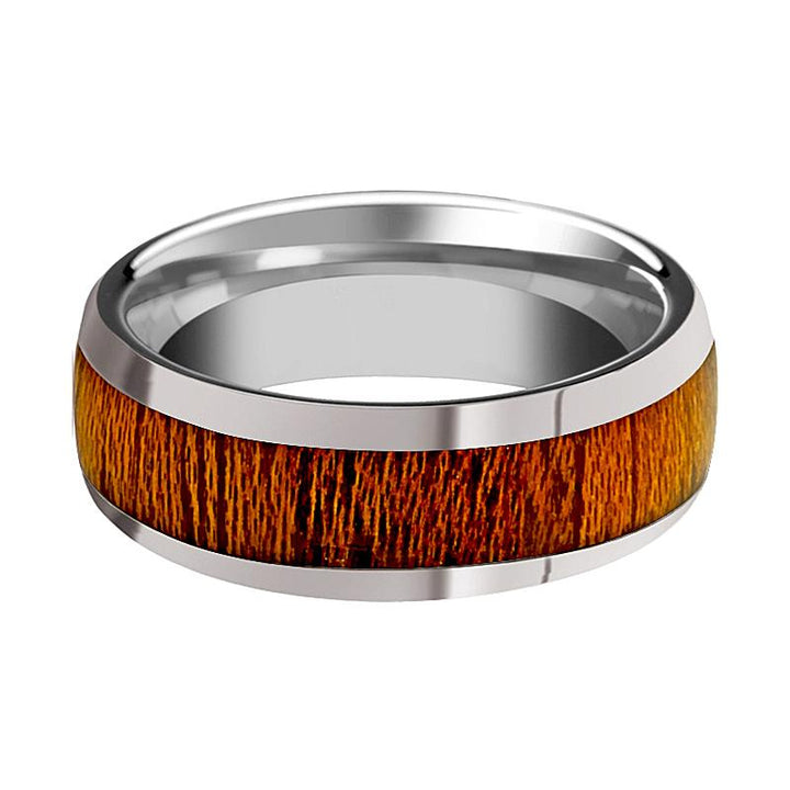 SWIETENIA | Silver Tungsten Ring, Mahogany Wood Inlay, Domed - Rings - Aydins Jewelry - 2