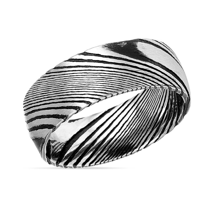 SWIRL | Silver Damascus Steel, Burl Wood Grain Texture, Domed - Rings - Aydins Jewelry - 2