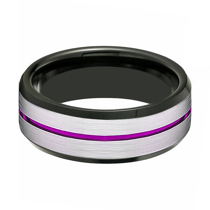 SWOOSH | Black Ring, Silver Brushed Purple Groove Black Beveled - Rings - Aydins Jewelry - 2