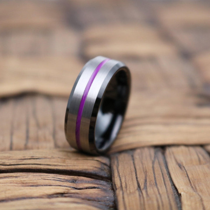 SWOOSH | Black Ring, Silver Brushed Purple Groove Black Beveled - Rings - Aydins Jewelry - 3