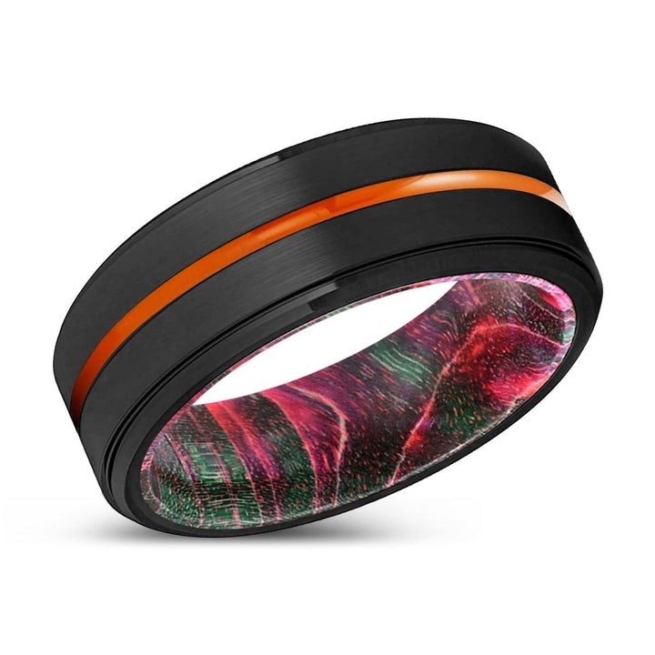 TACOMA | Green & Red Wood, Black Tungsten Ring, Orange Groove, Stepped Edge - Rings - Aydins Jewelry - 2
