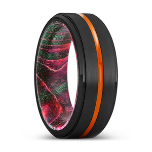 TACOMA | Green & Red Wood, Black Tungsten Ring, Orange Groove, Stepped Edge - Rings - Aydins Jewelry - 1