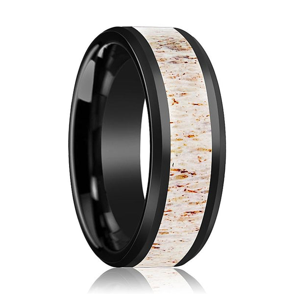 TAIL | Ceramic Ring Off White Deer Antler Inlay - Rings - Aydins Jewelry - 1