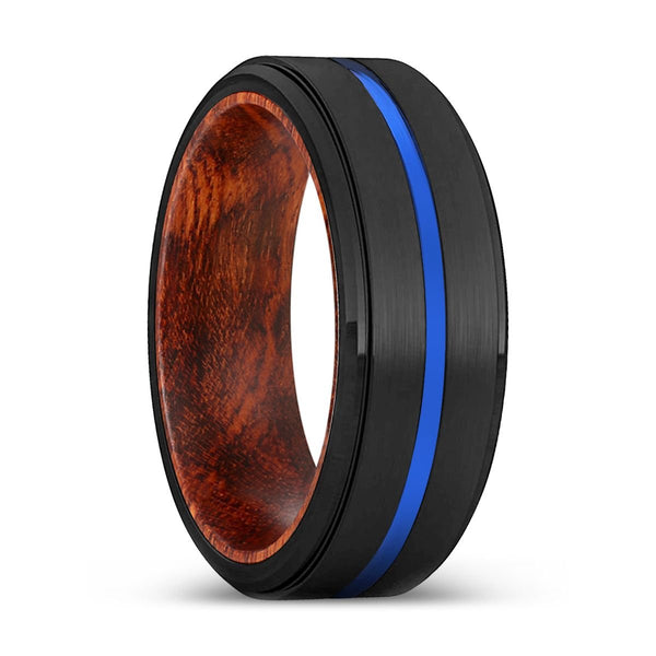 TAILS | Snake Wood, Black Tungsten Ring, Blue Groove, Stepped Edge - Rings - Aydins Jewelry - 1
