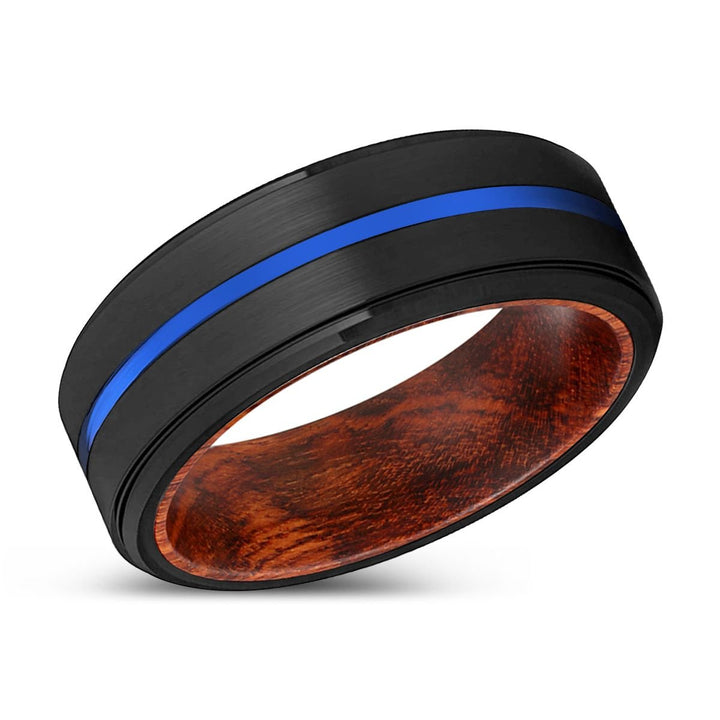 TAILS | Snake Wood, Black Tungsten Ring, Blue Groove, Stepped Edge - Rings - Aydins Jewelry - 2