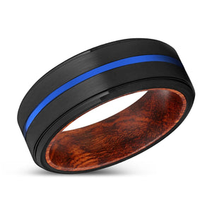 TAILS | Snake Wood, Black Tungsten Ring, Blue Groove, Stepped Edge - Rings - Aydins Jewelry - 2