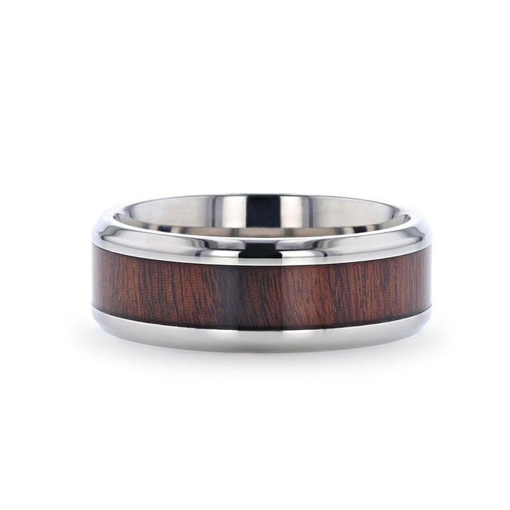 TALI | Silver Titanium Ring, Rose Wood Inlay, Beveled - Rings - Aydins Jewelry - 3