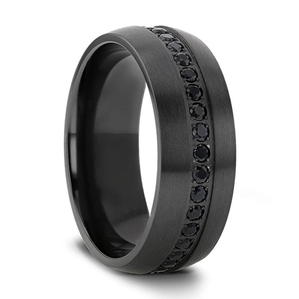 TALON | Black Titanium Ring, Black Sapphires Inset, Domed