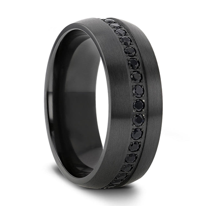 TALON | Black Titanium Ring, Black Sapphires Inset, Domed - Rings - Aydins Jewelry - 1