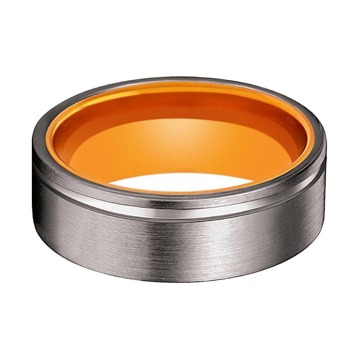 TANG | Orange Ring, Gunmetal Tungsten Offset Groove - Rings - Aydins Jewelry - 3
