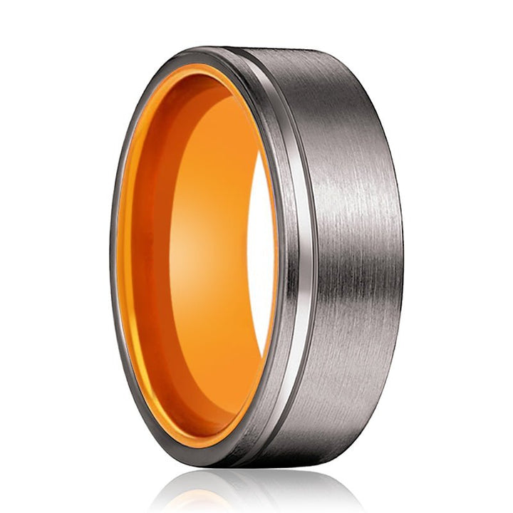 TANG | Orange Ring, Gunmetal Tungsten Offset Groove - Rings - Aydins Jewelry - 1