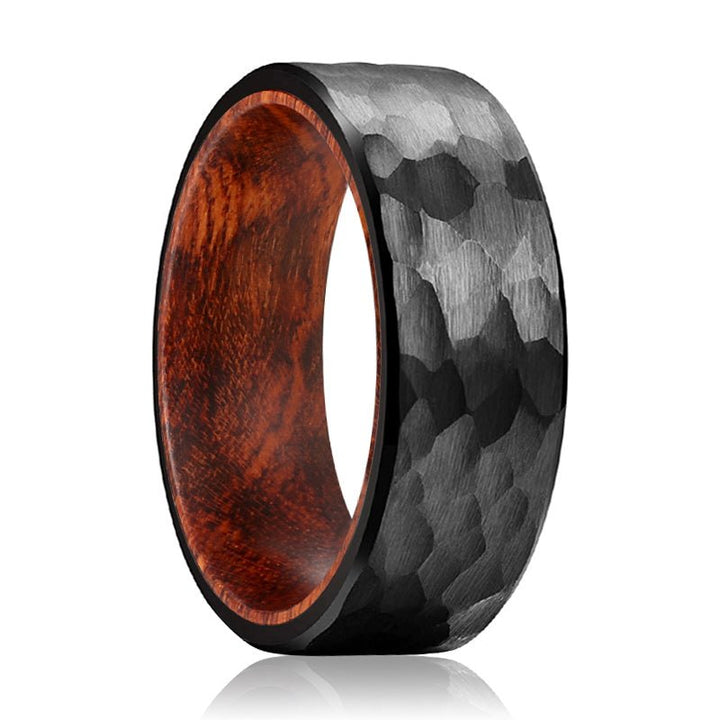 TANGLE | Snake Wood, Black Tungsten Ring, Hammered, Flat - Rings - Aydins Jewelry - 1