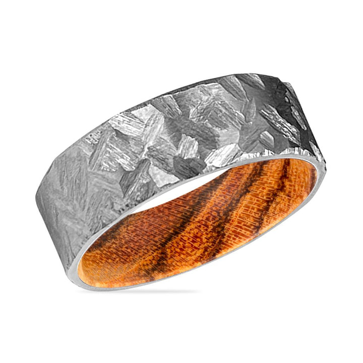 TANNER | Bocote Wood, Silver Titanium Ring, Hammered, Flat - Rings - Aydins Jewelry - 2