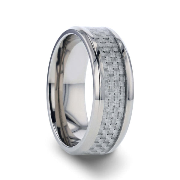 TANTALUS | Silver Titanium Ring, White Carbon Fiber Inlay, Beveled