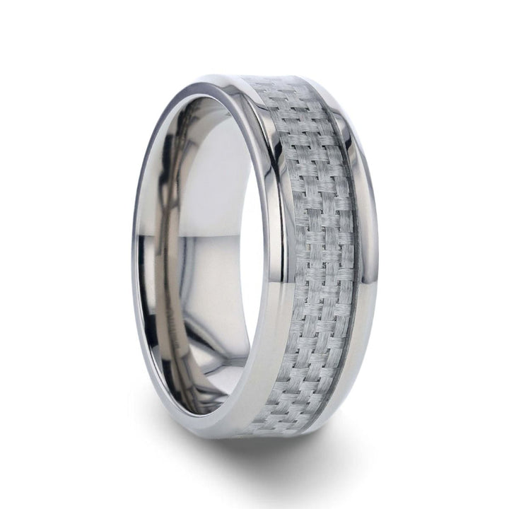TANTALUS | Silver Titanium Ring, White Carbon Fiber Inlay, Beveled - Rings - Aydins Jewelry - 1