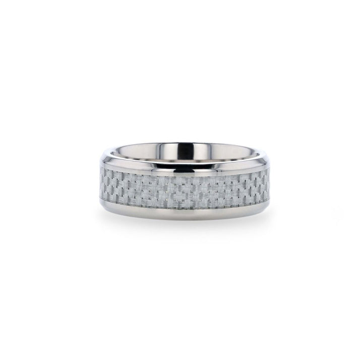 TANTALUS | Silver Titanium Ring, White Carbon Fiber Inlay, Beveled - Rings - Aydins Jewelry - 3