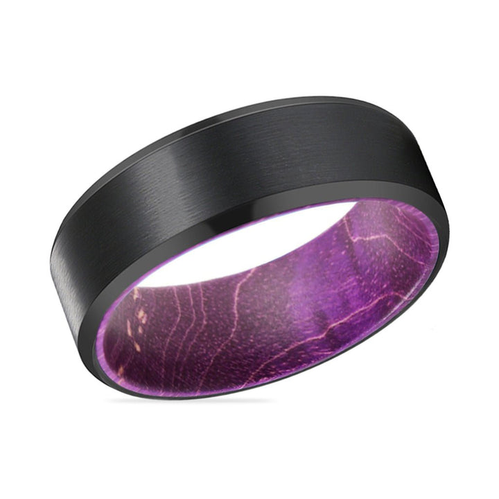 TANZ | Purple Wood, Black Tungsten Ring, Brushed, Beveled - Rings - Aydins Jewelry - 2