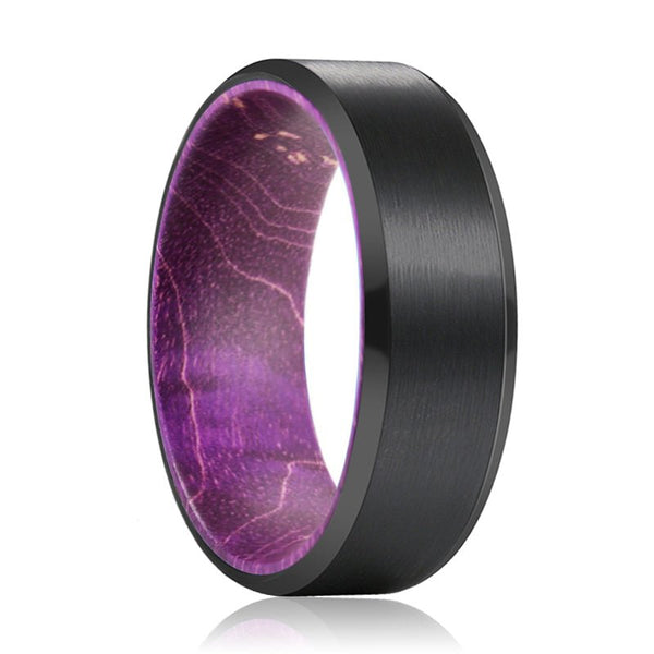 TANZ | Purple Wood, Black Tungsten Ring, Brushed, Beveled - Rings - Aydins Jewelry - 1