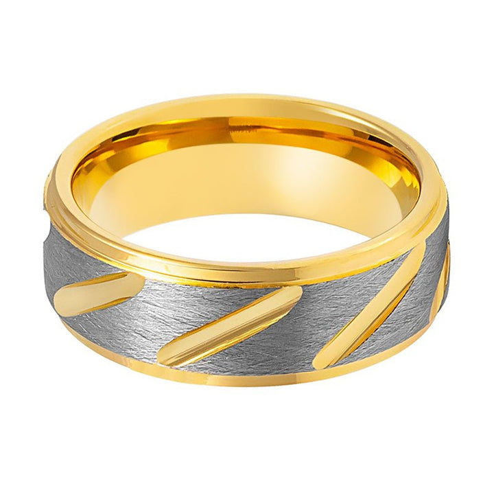 TASOS | Tungsten Ring Gray & Yellow Notched - Rings - Aydins Jewelry - 2