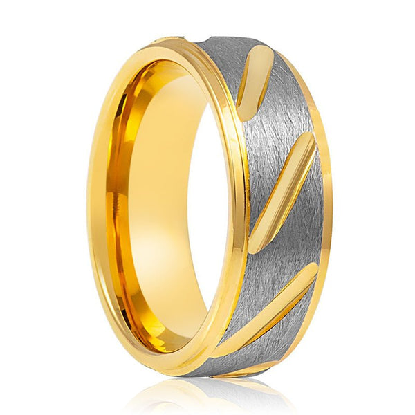 TASOS | Tungsten Ring Gray & Yellow Notched - Rings - Aydins Jewelry - 1