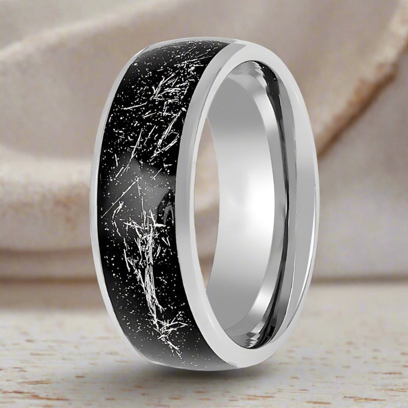 TATUM | Tungsten Ring Metallic Shavings Inlay - Rings - Aydins Jewelry - 3