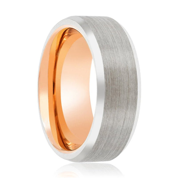 TAURUS | Rose Gold Ring, Silver Tungsten Ring, Brushed, Beveled